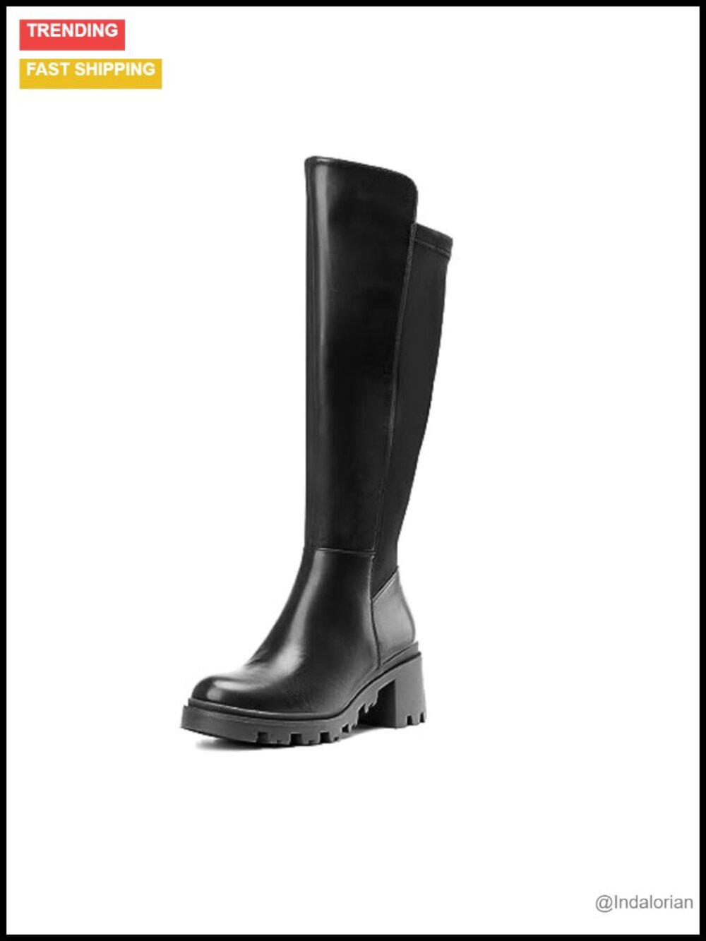 Platform Round Toe Knee High Boots Faux Leather Block Heel